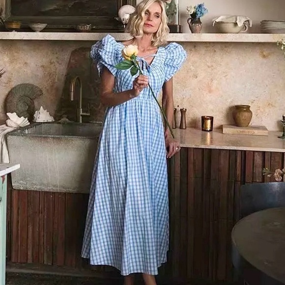 ANTONIO MELANI Dresses & Skirts - ANTONIO MELANI Blue Gingham Maxi Dress